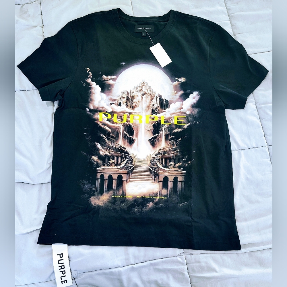 Purple Brand Graphic Tee Heaven Stairs Print Black Size L BNWT